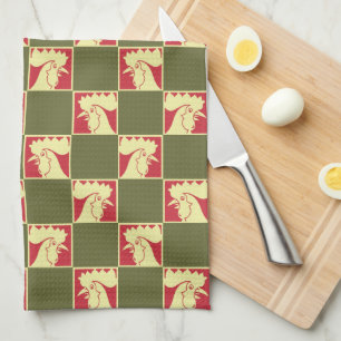 Rooster Chequerboard Pattern Kitchen Towel