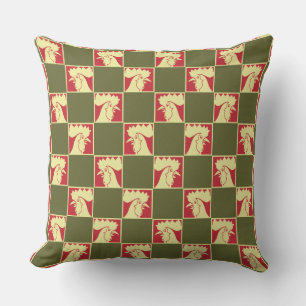 Rooster Chequerboard Pattern Throw Pillow