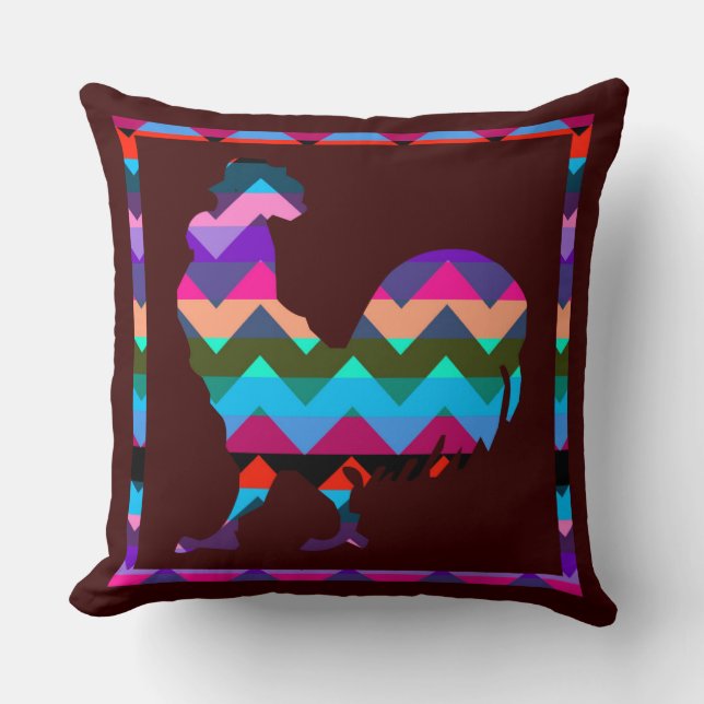 Rooster Chevron Pattern Throw Pillow (Front)