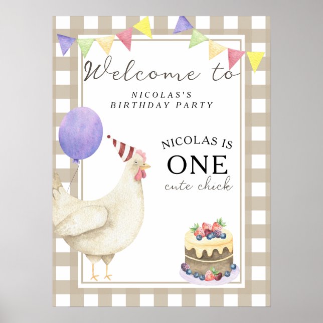 Rooster Chick 1st Birthday Party  Poster (Front)
