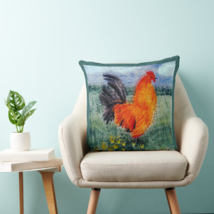 Rooster Chicken Art Throw Pillow