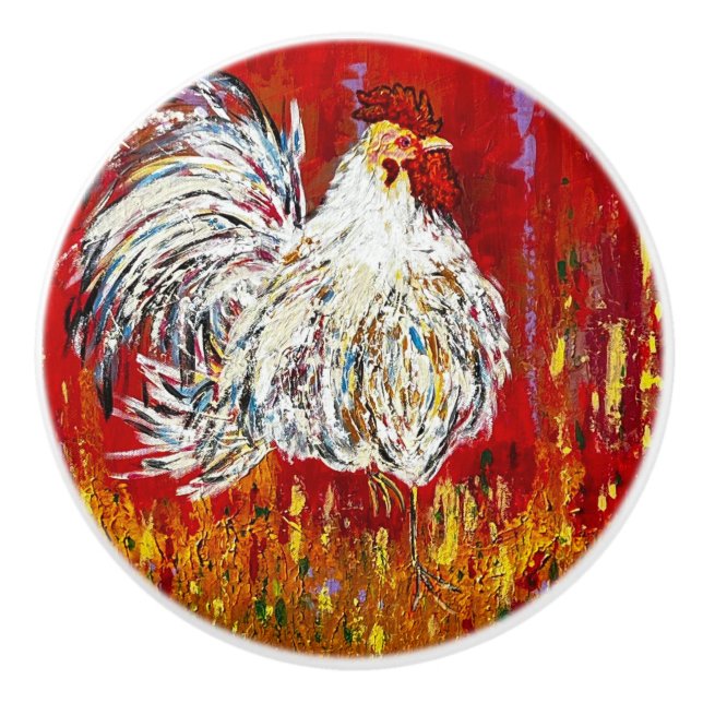 Rooster Chicken Ceramic Knob Pull (Front)