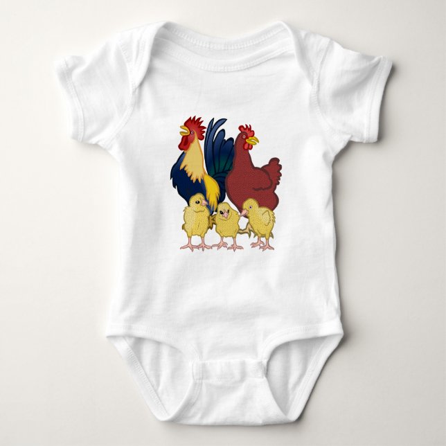 Rooster Chicken & Chicks Baby Bodysuit (Front)
