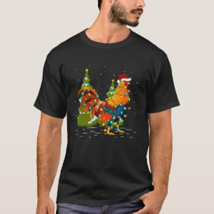 Rooster Chicken Christmas Tree Lights Santa Hat Fu T-Shirt
