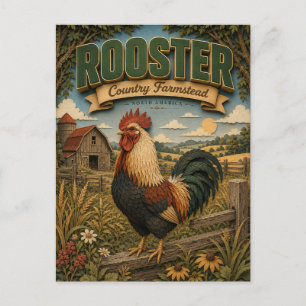Rooster Chicken Country Farmstead POPCUT Postcard