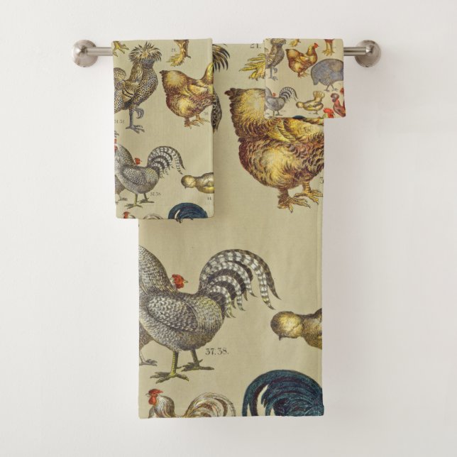 Rooster Chicken Farm Country Animal Bath Towel Set (Insitu)