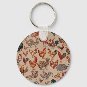 Rooster Chicken Farm Country Animal Keychain