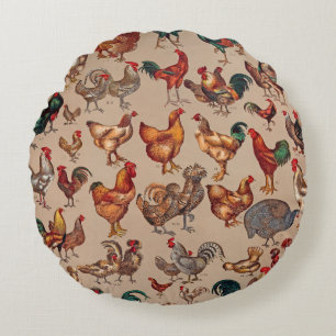 Rooster Chicken Farm Country Animal Round Pillow
