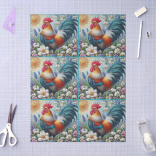 Rooster Chicken Flowers Sun Decoupage Tissue Paper