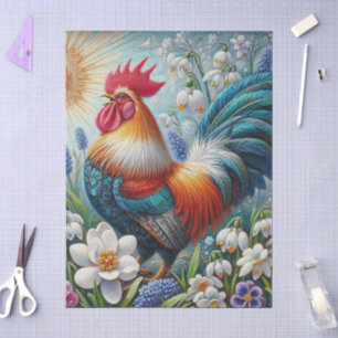 Rooster Chicken Flowers Sun Decoupage Tissue Paper
