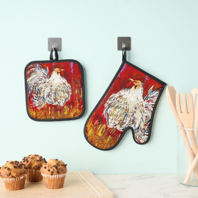 Rooster Chicken Mitt and Pot Holder Set (Insitu(Hanging))