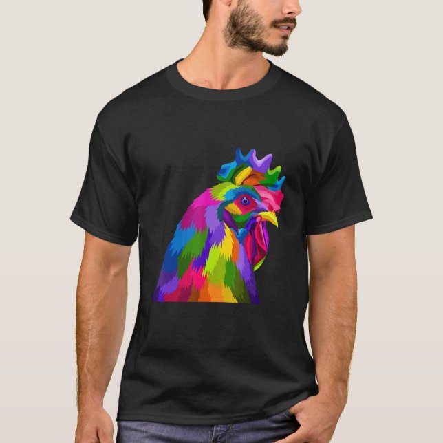Rooster Chicken Multicolor T-Shirt (Front)