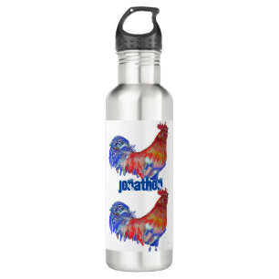Rooster Chicken Red Blue watercolor art Boys 710 Ml Water Bottle