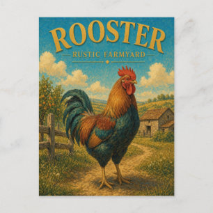 Rooster Chicken Rustic Farmyard Watercolor GeoSaga Postcard