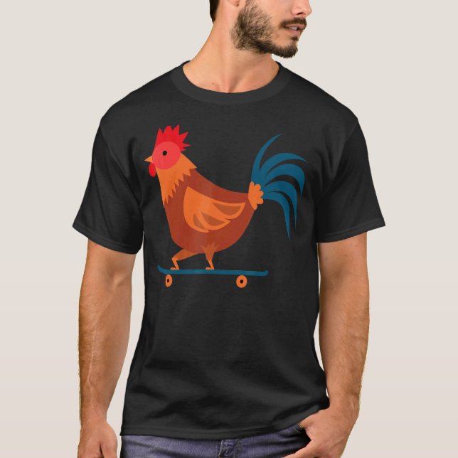 Rooster Chicken Skateboard Farm Poultry Skateboard T-Shirt (Front)