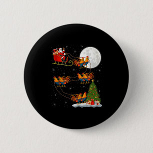 Rooster Chickens Santa Sleigh Flying Funny Magical 2 Inch Round Button