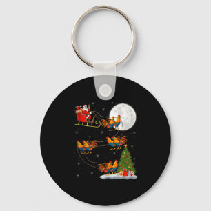Rooster Chickens Santa Sleigh Flying Funny Magical Keychain