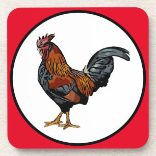 Rooster coasters with cork back - set of 6