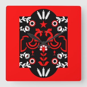 Rooster Cockerel Nordic Scandinavian Folk Art Square Wall Clock