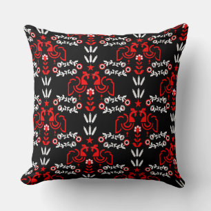 Rooster Cockerel Scandinavian Folk Art Throw Pillow