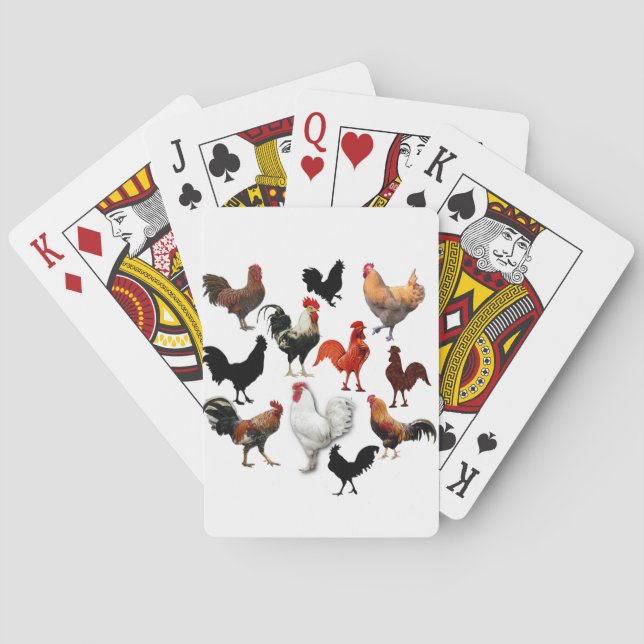 Rooster Collage Vintage Rustic Chickens Playing Cards (Back)