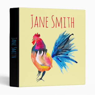Rooster colourful watercolor illustration binder