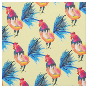 Rooster colourful watercolor illustration fabric