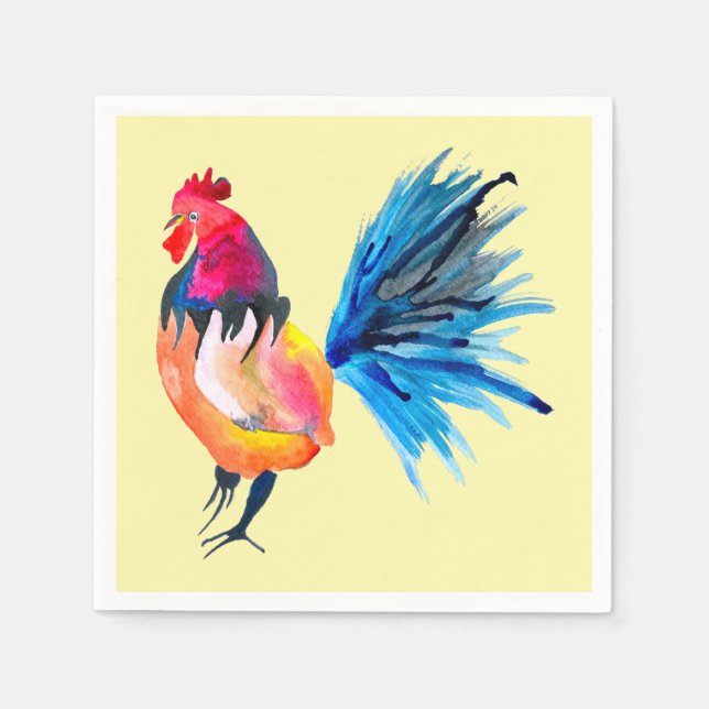 Rooster colourful watercolor illustration napkin (Front)