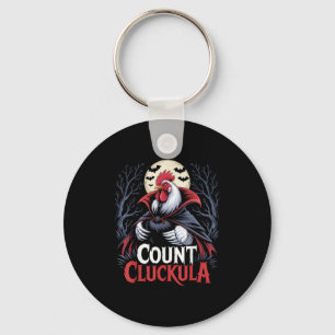Rooster Count Cluckula Funny Halloween Vampire Far Keychain