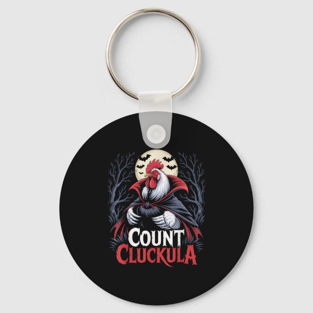 Rooster Count Cluckula Funny Halloween Vampire Far Keychain (Front)