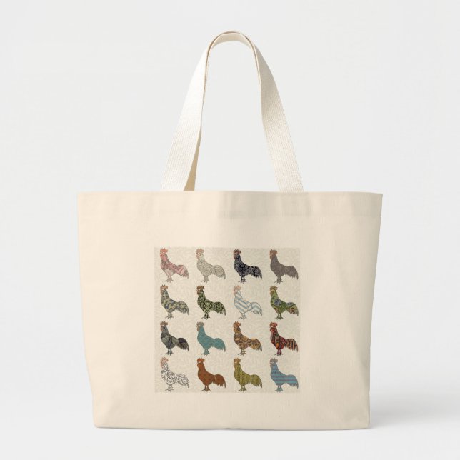 Rooster Country Pattern Large Tote Bag (Front)