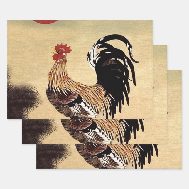 Rooster Crowing by Ito Jakuchu Wrapping Paper Sheet (Set)