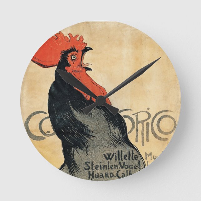 Rooster Crowing, 'Cocurico' Timepiece Round Clock (Front)