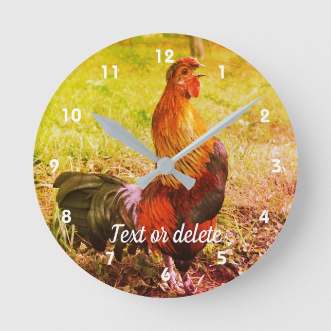 Rooster Crowing Farm Animal Abstract Personalized Round Clock (Front)