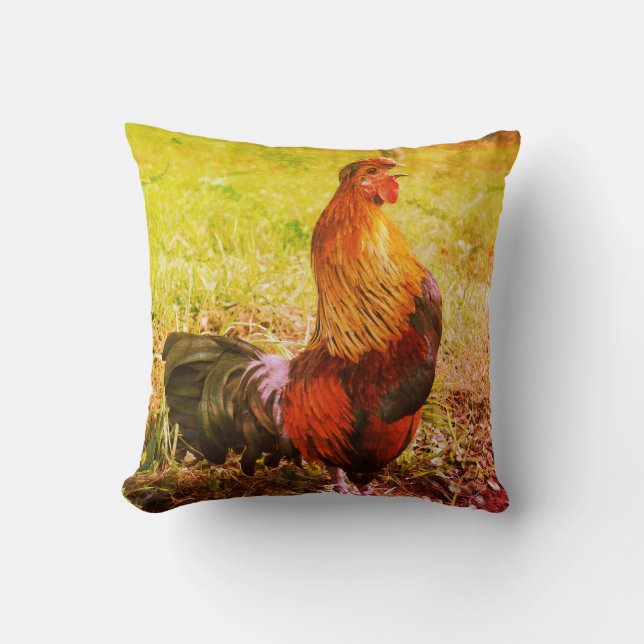 Rooster Crowing Farm Animal Abstract  Throw Pillow (Front)
