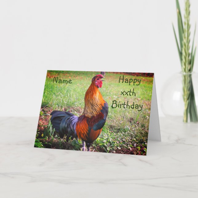 Rooster Crowing Farm Animal Personalized Birthday  Card (Front)