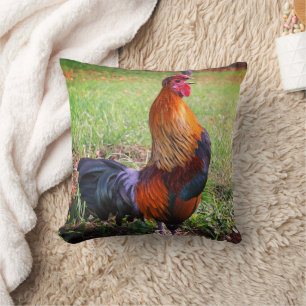 Rooster Crowing Farm Animal Throw Pillow