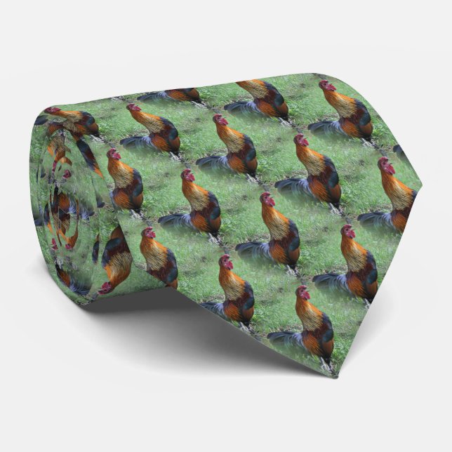 Rooster Crowing Nature Pattern Tie (Rolled)