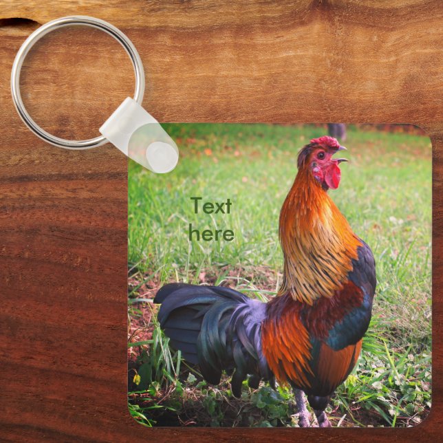 Rooster Crowing Nature Personalized Keychain (Front)