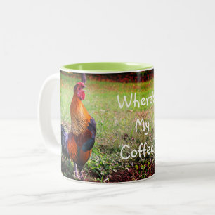 Rooster Crowing Where's My Coffee Funny   Two-Tone Coffee Mug