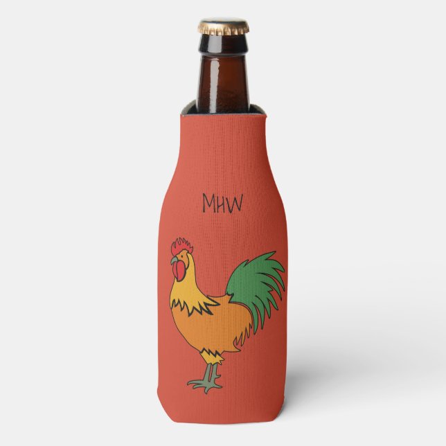 Rooster custom monogram & colour bottle cooler (Bottle Front)
