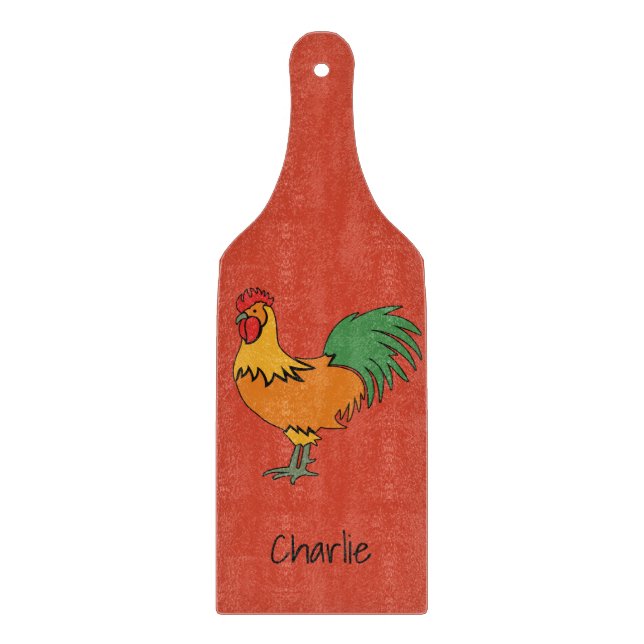 Rooster custom name & colour cutting board (Front)