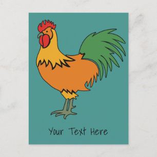 Rooster custom text & colour postcard