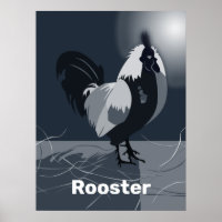 Rooster Dark Blue Cuisine Mur Art - Poster