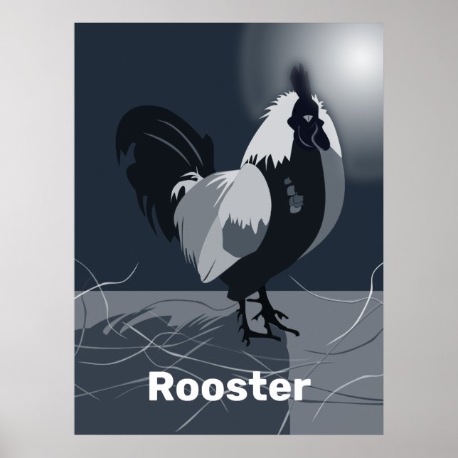 Rooster Dark Blue Cuisine Mur Art - Poster (Devant)