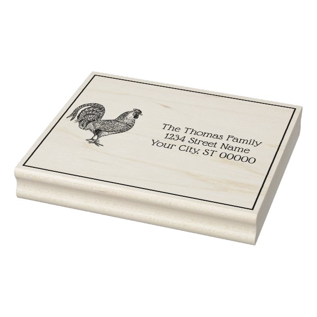 Rooster Drawing Lithograph #1 Name Return Address Rubber Stamp (Stamp)
