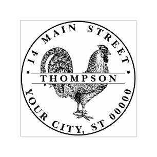 Rooster Drawing Lithograph #1 Name Return Address Self-inking Stamp