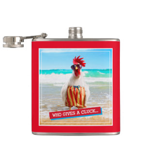 Rooster Dude Chillin' at Beach in Swim Trunks Hip Flask