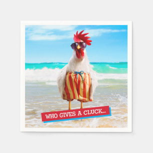 Rooster Dude Chillin' at Beach in Swim Trunks Napkin
