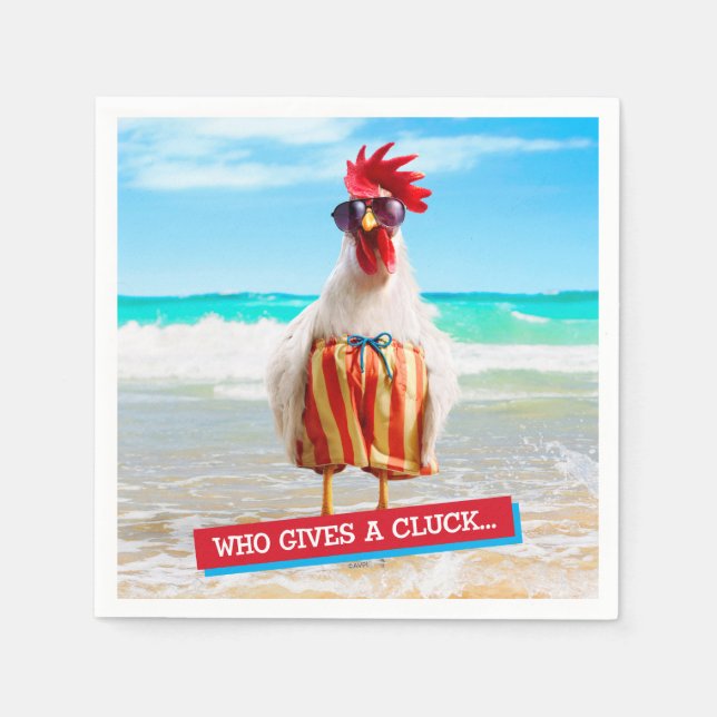 Rooster Dude Chillin' at Beach in Swim Trunks Napkin (Front)